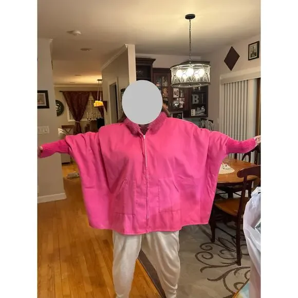Hot Pink Zip Up Jacket Faux Fur Trim on Hood Size 2XL Runs Big - Picture 2 of 11
